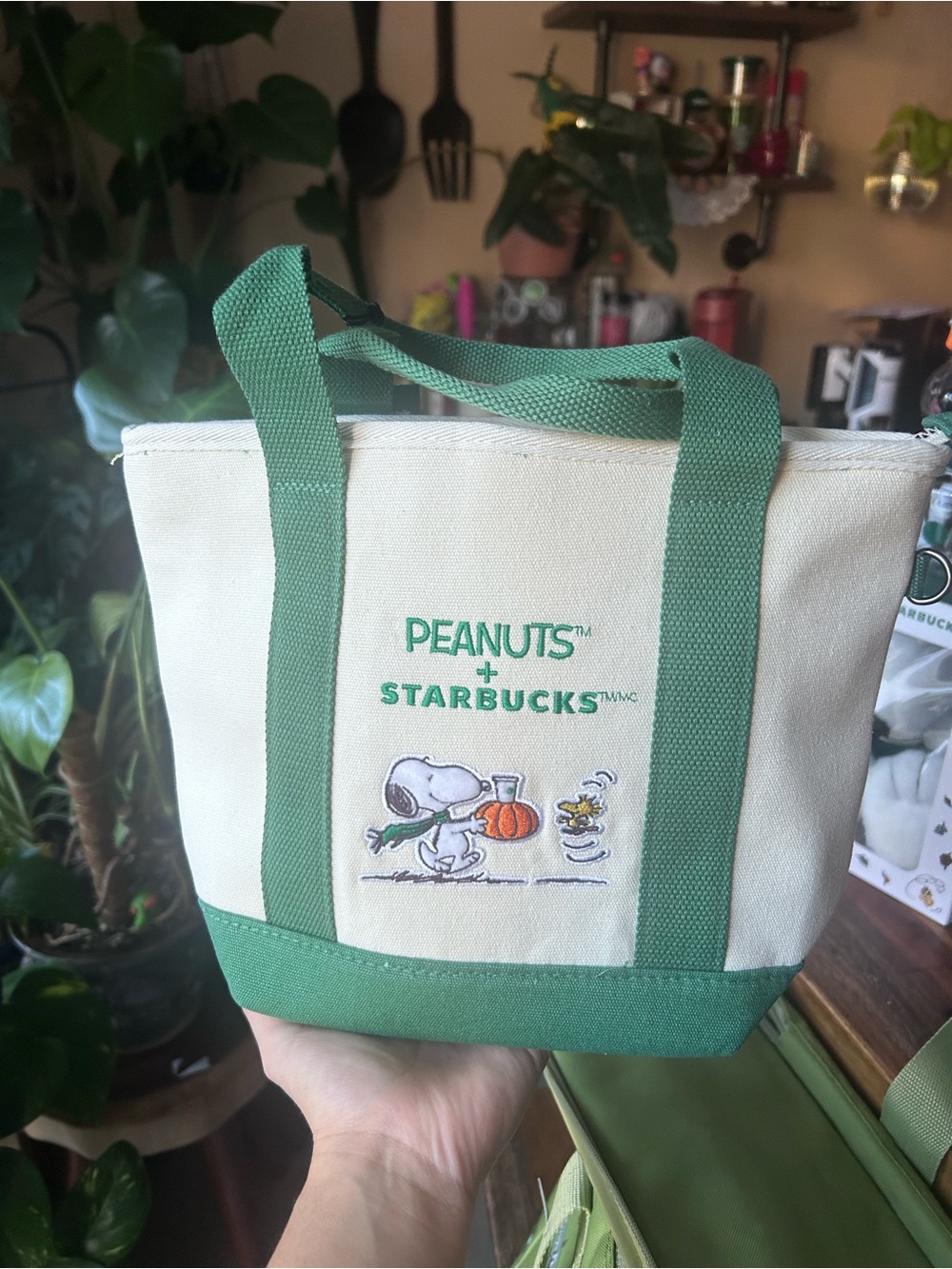 Peanuts x Starbucks Green & Cream Canvas Tote